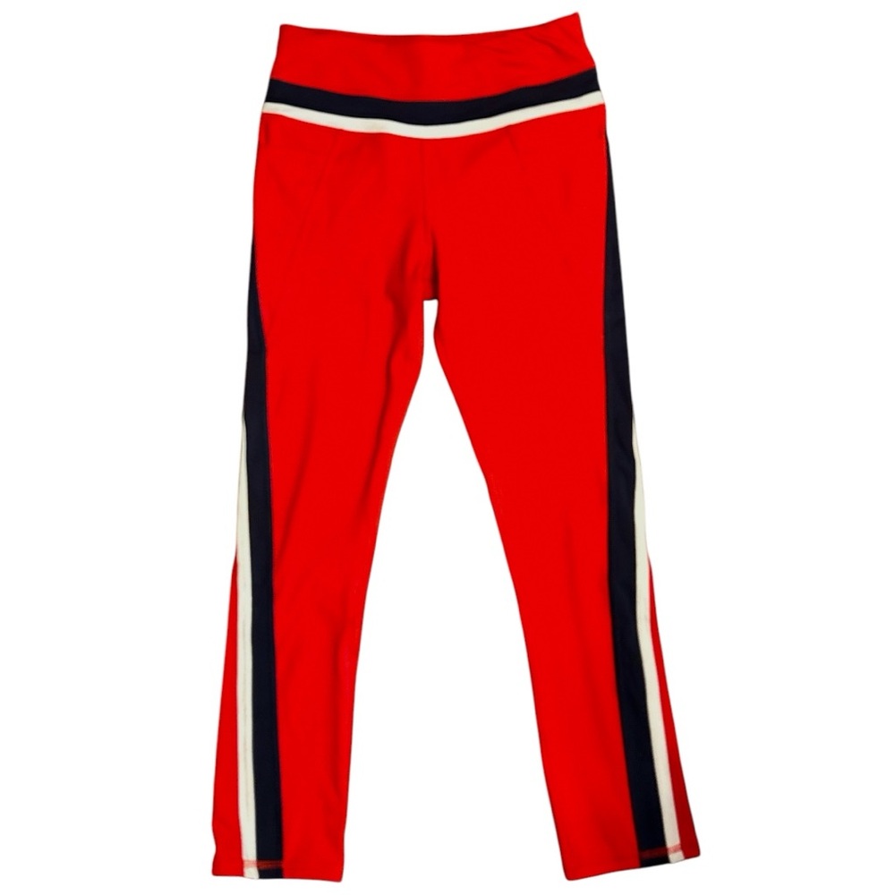 NAUTICA Red w black & white stripes Full Length Leggings w Pockets Sz S